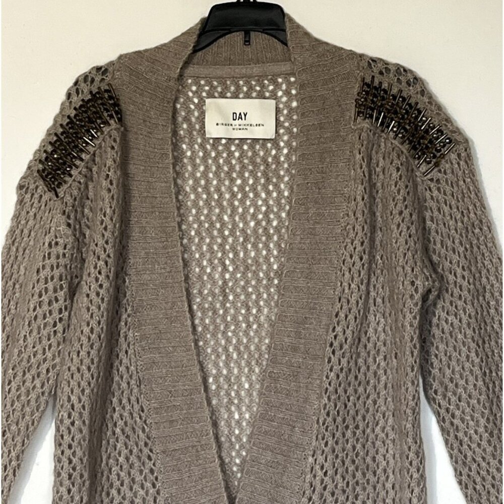 DAY Birger et Mikkelsen Taupe Wool Mohair Blend Long Sweater Cardigan - Picture 7 of 12